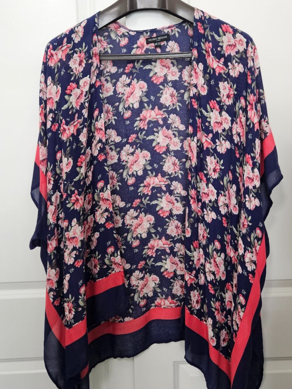 Mario Serrani Women's Navy Pink Floral Open Front Kimono Cardigan Viscose OS